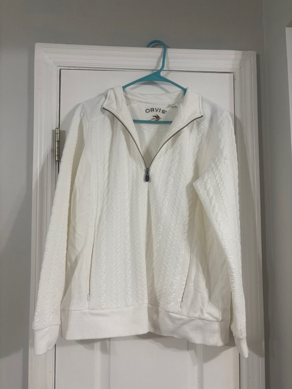 Orvis White Half-Zip Textured Knit Pullover